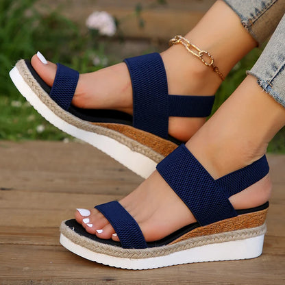 Elastic Band Knitted Wedge Sandals