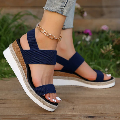 Elastic Band Knitted Wedge Sandals