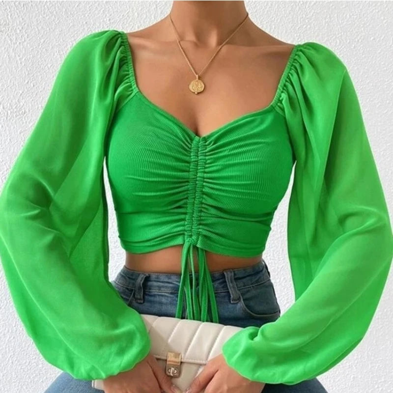 Lantern Sleeve Crop Top