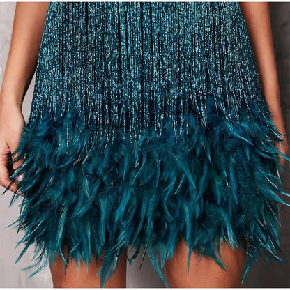 Tassel Sequins Feather Mini Dresses