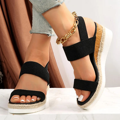 Elastic Band Knitted Wedge Sandals