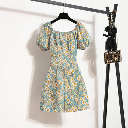 Mini Floral Pleated Short Dresses