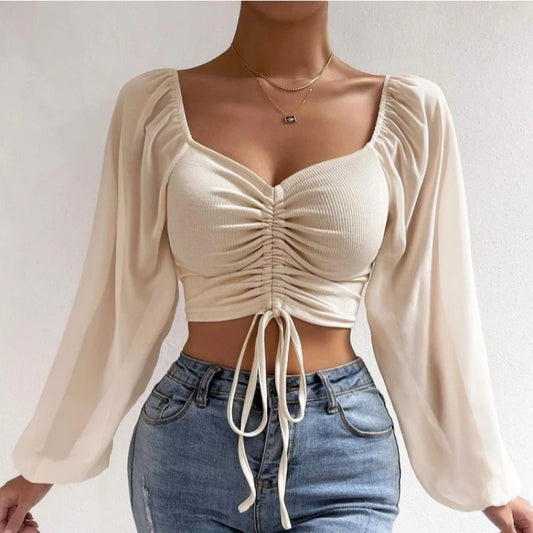 Lantern Sleeve Crop Top