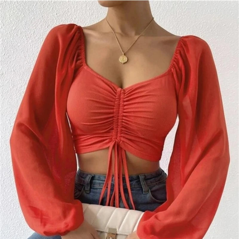 Lantern Sleeve Crop Top