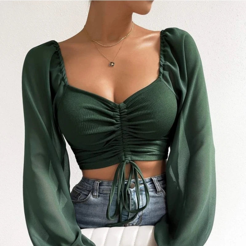 Lantern Sleeve Crop Top