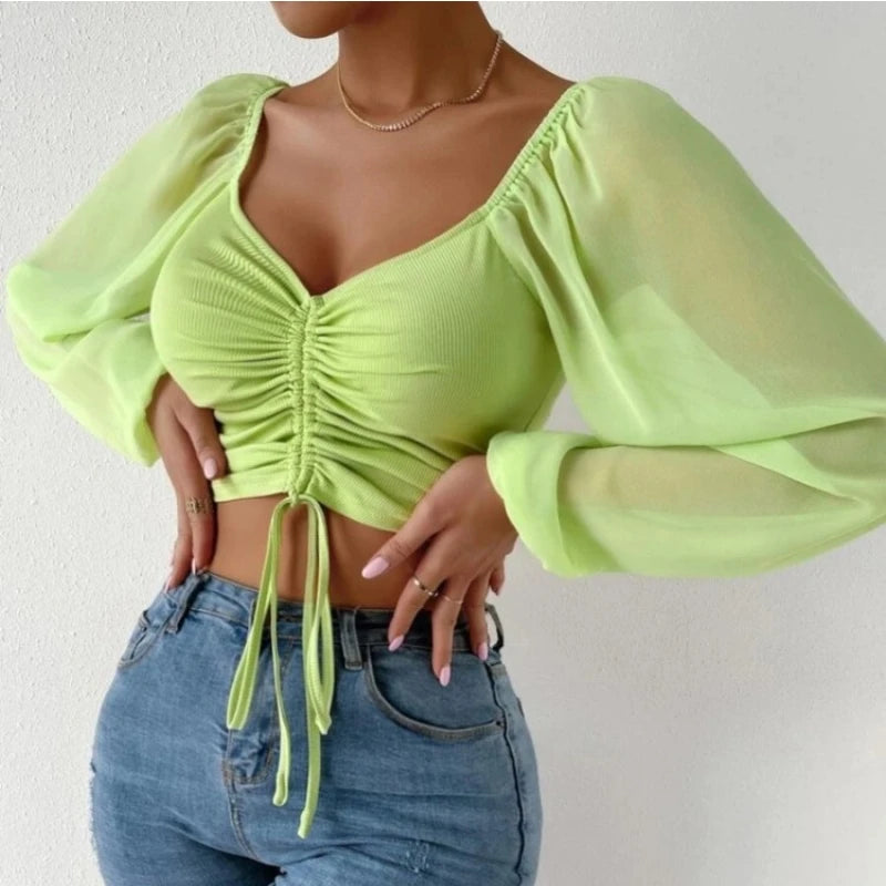 Lantern Sleeve Crop Top