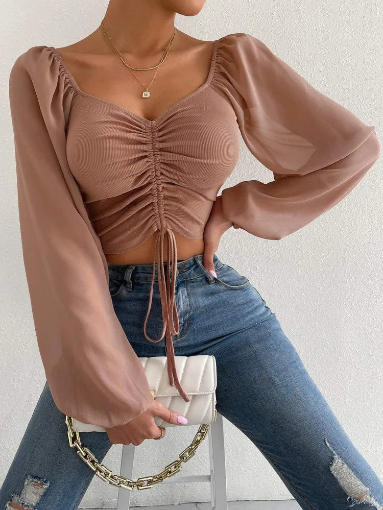 Lantern Sleeve Crop Top