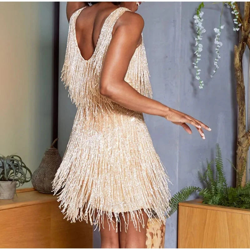 Tassel Sequins Feather Mini Dresses